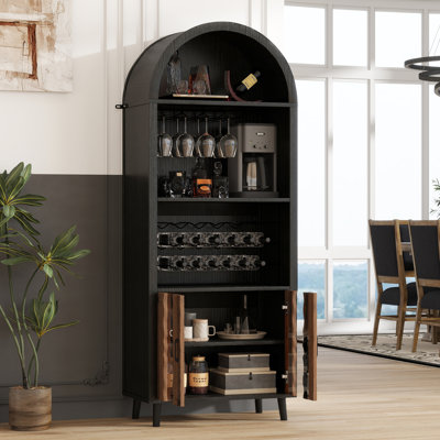 71" Tall Bar Cabinet Kitchen Buffet Sideboard, Arched Coffee Bar Cabinet,