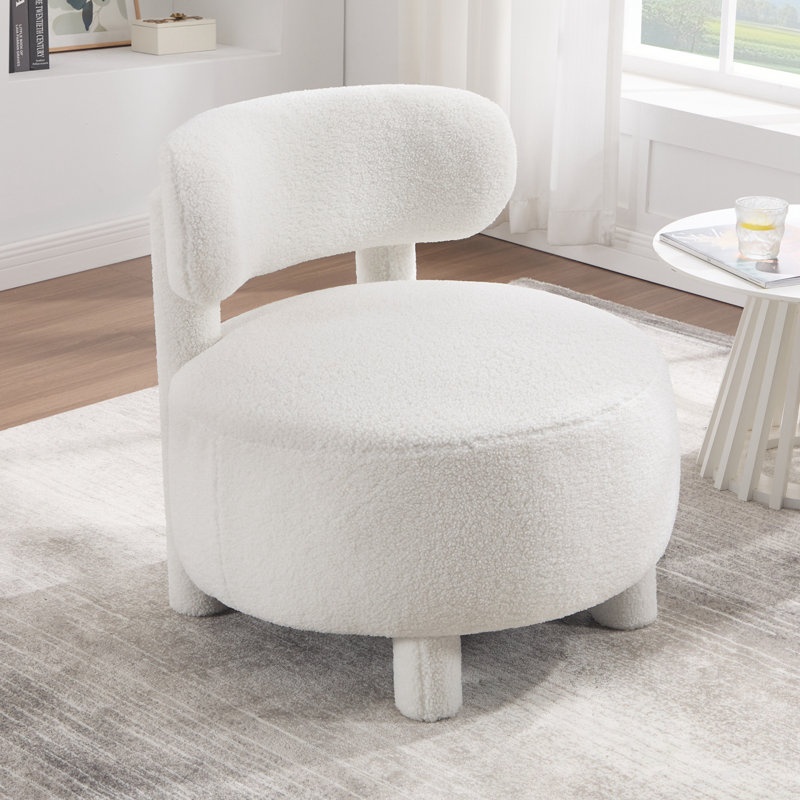 Chaise sans accoudoirs Teddy avec dossier incurvé et pieds en bois, Blanc