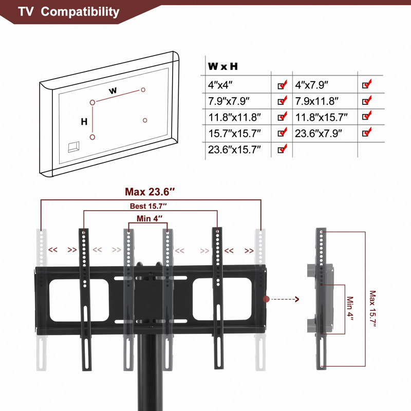 Black Multi-Function TV Stand Height Adjustable Bracket Swivel 3-Tier, 49.23"H x 43.32"L x 15.72"W
