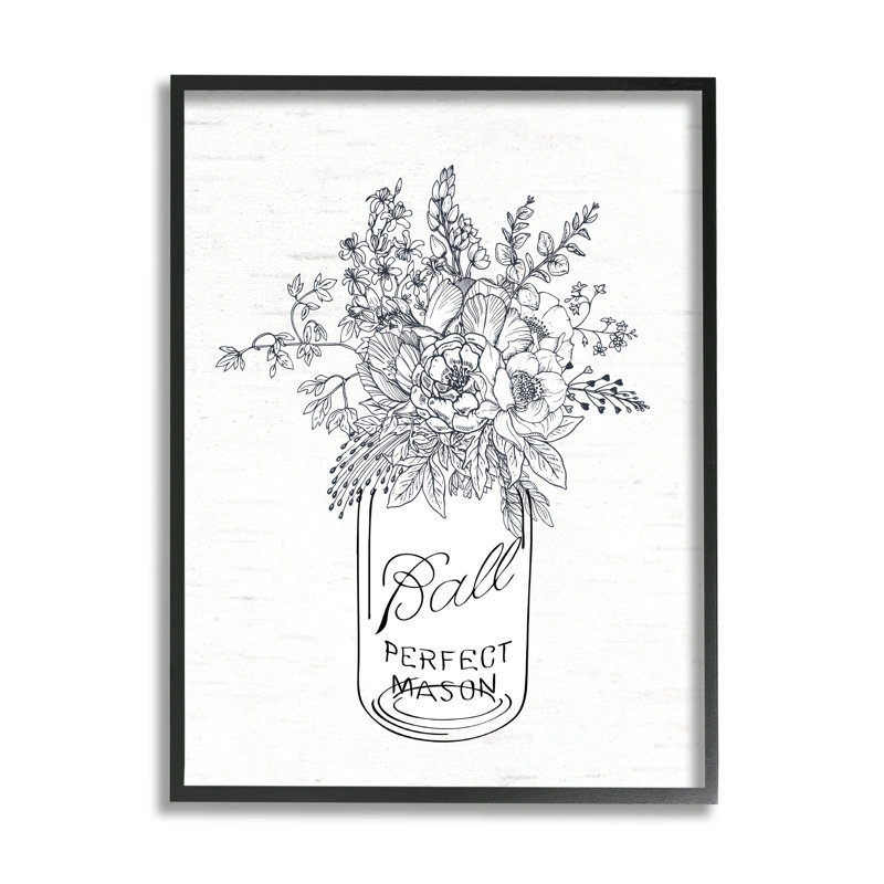 Contour détaillé du bouquet de fleurs, Giclée encadrée noir minuit, H 20 po x l 16 po x P 1,5 po
