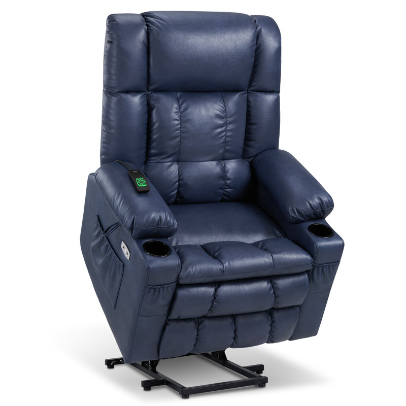 Large Dual Motor Power Lift Recliner Infinite Position with Massage and Heat for Tall People, Blue
