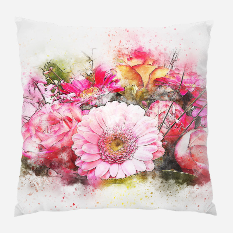 Coussin décoratif fleurs Jeffry, Microsuède, Intérieur