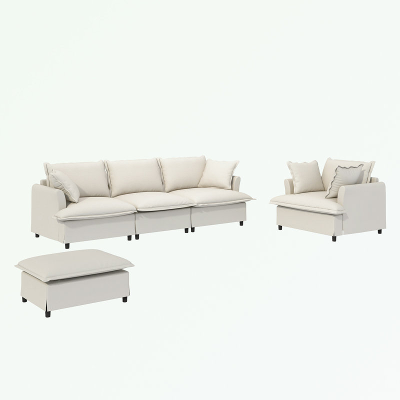 Chenille Single Seat Sofa with Pillows, Beige
