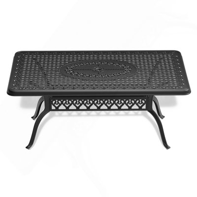 L66.93*W37.4 Inch Cast Aluminum Patio Dining Table With Black Frame and Umbrella Hole