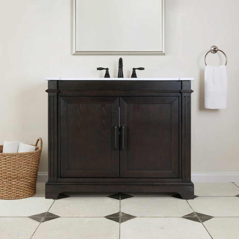 Maurice 42 in. W Wood & Quartz Single Bathroom Vanity, Chocolate Brown