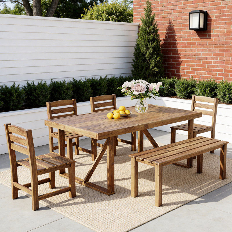 6 - Person Acacia Wood Patio Dining Set with Rectangular Table, Natural