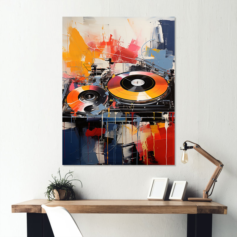 Pop Art DJ Turntables II - Art mural en métal, H 20 po x l 12 po x P 1 po