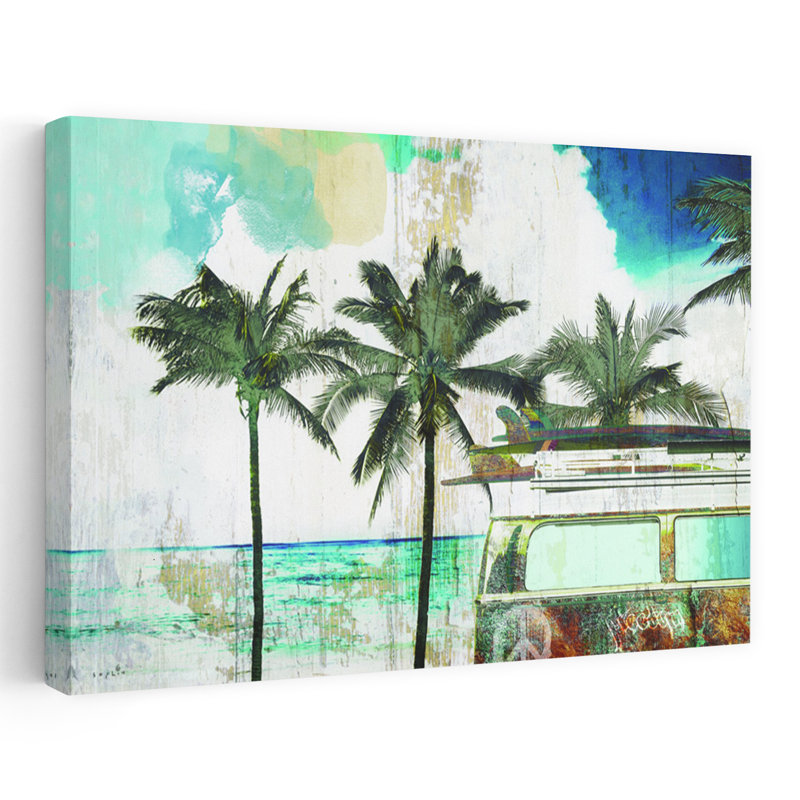 Jour de plage, palmier abstrait, art côtier, H 24 po x l 36 po