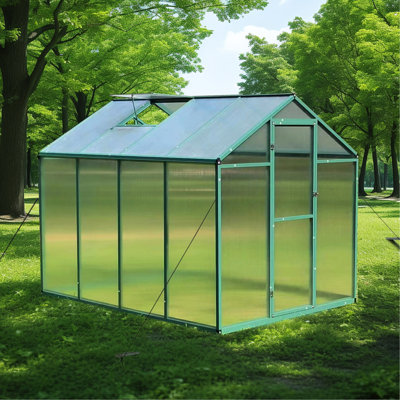6X8 Ft Aluminum Greenhouse - Heavy Duty Polycarbonate Build Walk-In For Outdoor Backyard Resists Harsh Weather Conditions Windproof For Gardening Blocks Unwanted Sunlight