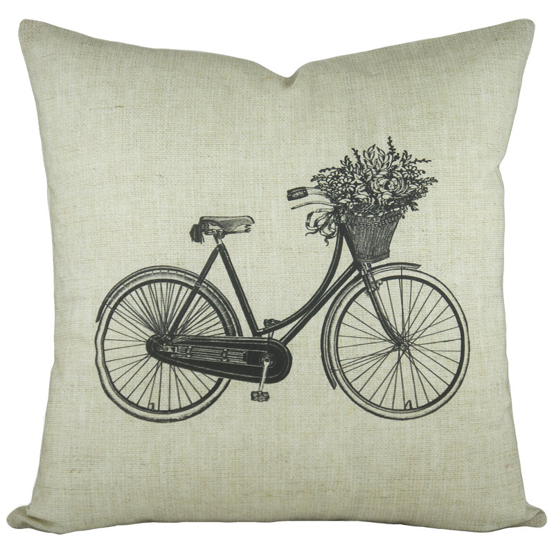 Bike Cotton Throw Pillow, White