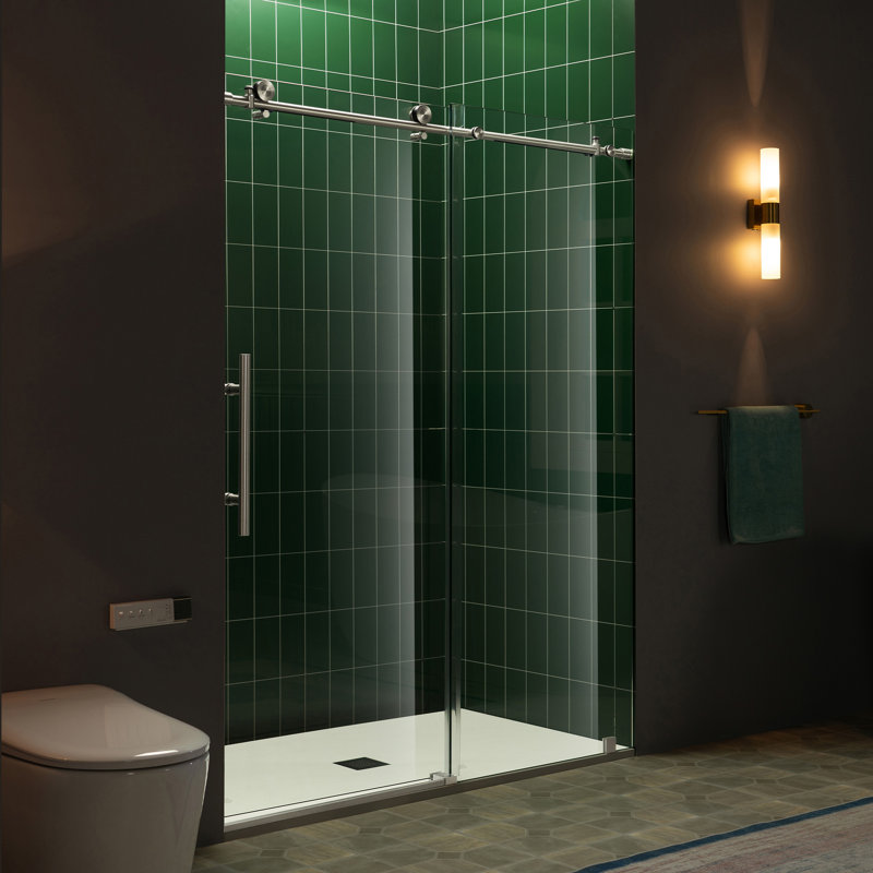 Frameless Single Sliding Shower Door with Soft Close System, 57.5-60" Width x 80"Height with 5/16"(8mm) Clear Tempered Glass