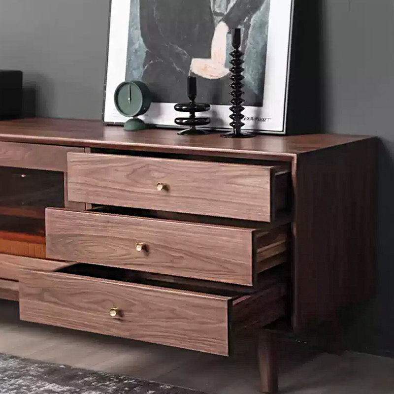 Meuble télé minimaliste en bois massif de style rétro, H 22,83 po x L 78,74 po x l 16,53 po