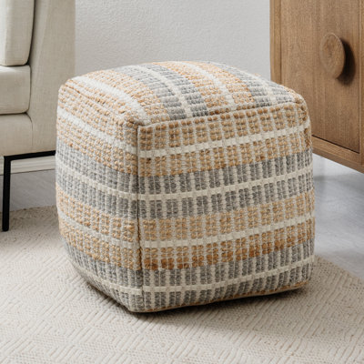 Yinka 18"H Multi-Stripe Cotton Pouf Ottoman