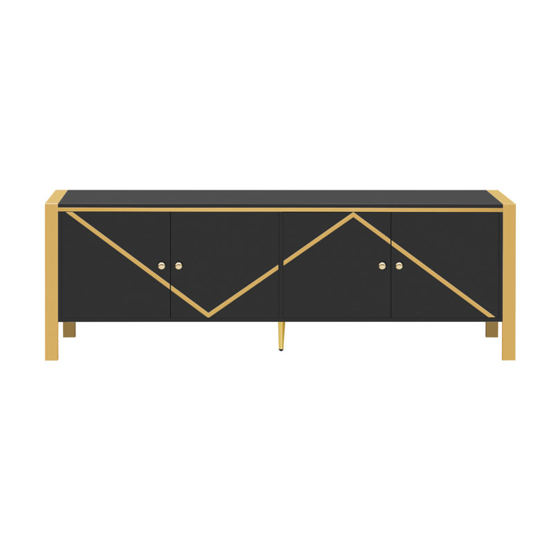 Minimalist Vester With 2 Cabinets, Adjustable Shelves, And Golden Metal Framework, Noir