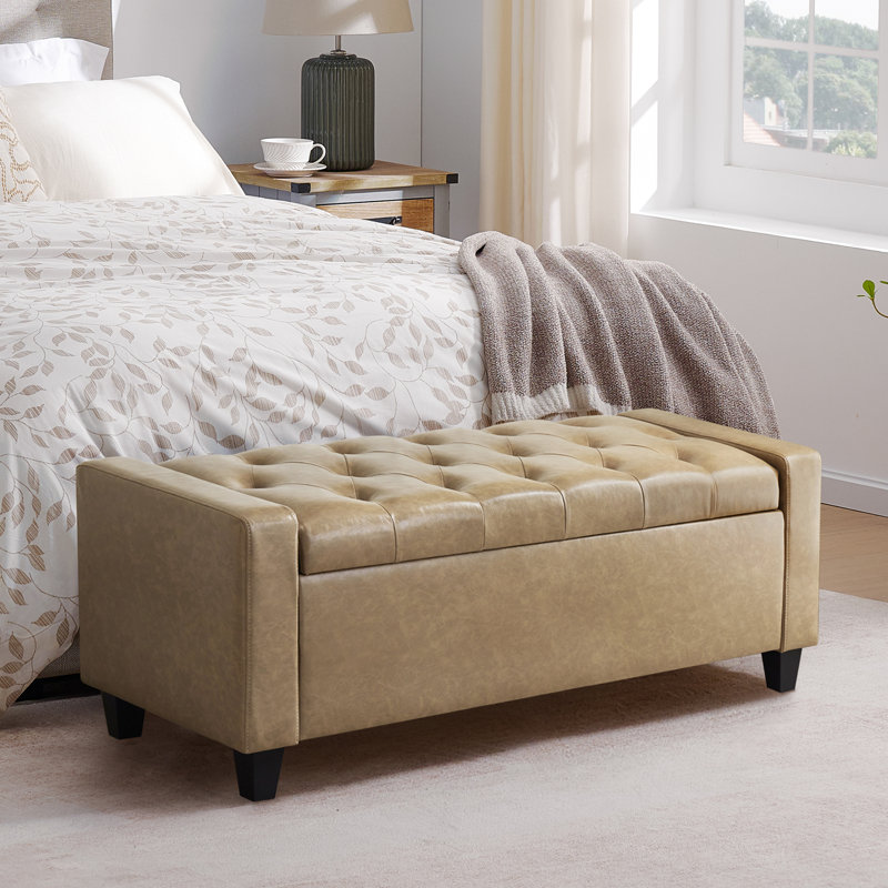 Faux Leather Upholstered Storage Bench, Khaki