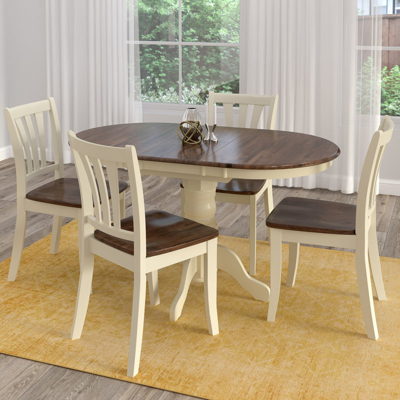 Pico 4 - Person Pedestal Dining Set, Dark Brown/Cream