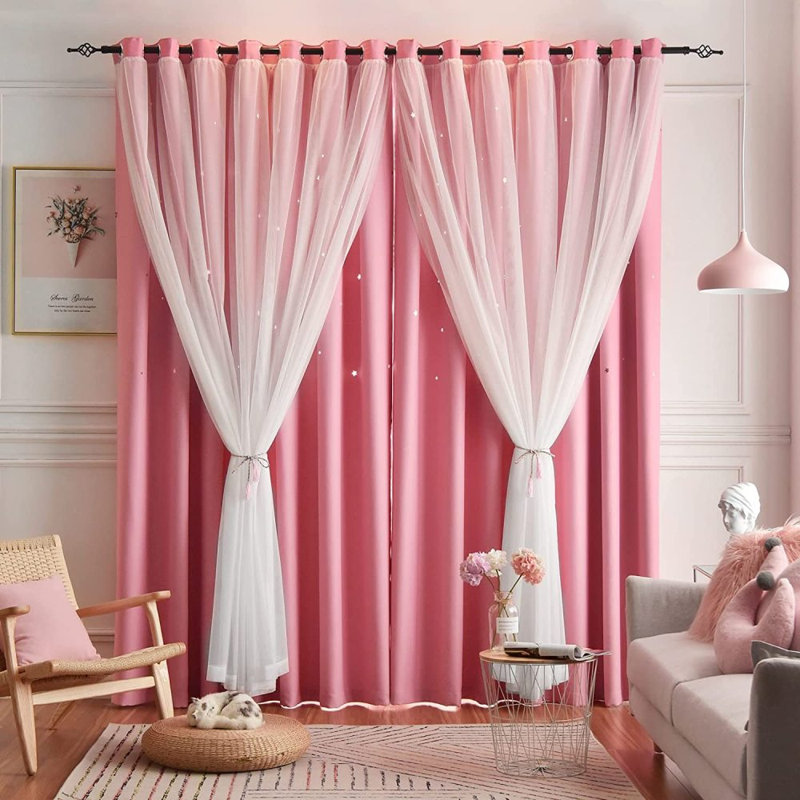 Eurielle Room Darkening Curtain Pair, Pink/White