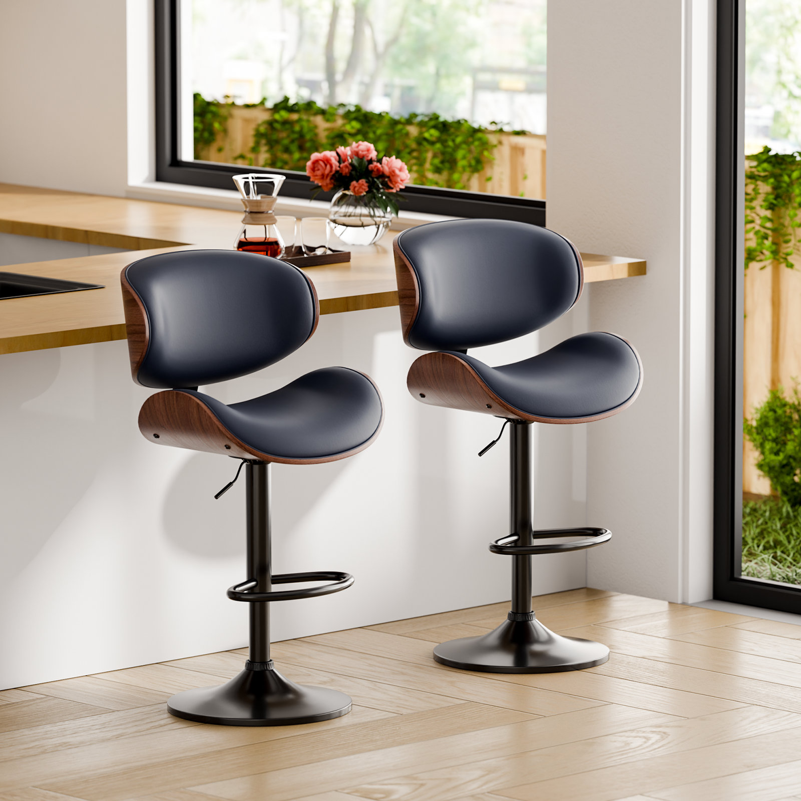 Faux Leather Bar Counter Stools With Arms And Swivel Swivel