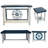 WEATHERED NAVY COMPASS TABLE SET.  1- Rectangle Sofa Table, 1- Rectangle Coffee Table, 2- Square Iron End Tables
