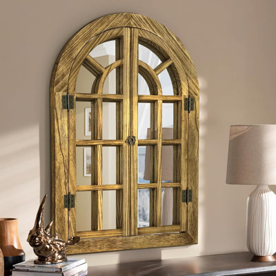 Arched Wall Mirror -Window Mirrors For Wall Decor Wood Frame Farmhouse Decor Decorative For Bedroom, Living Room, Entrance, Dining Room Single Piece X1(Wood, 20"X30")