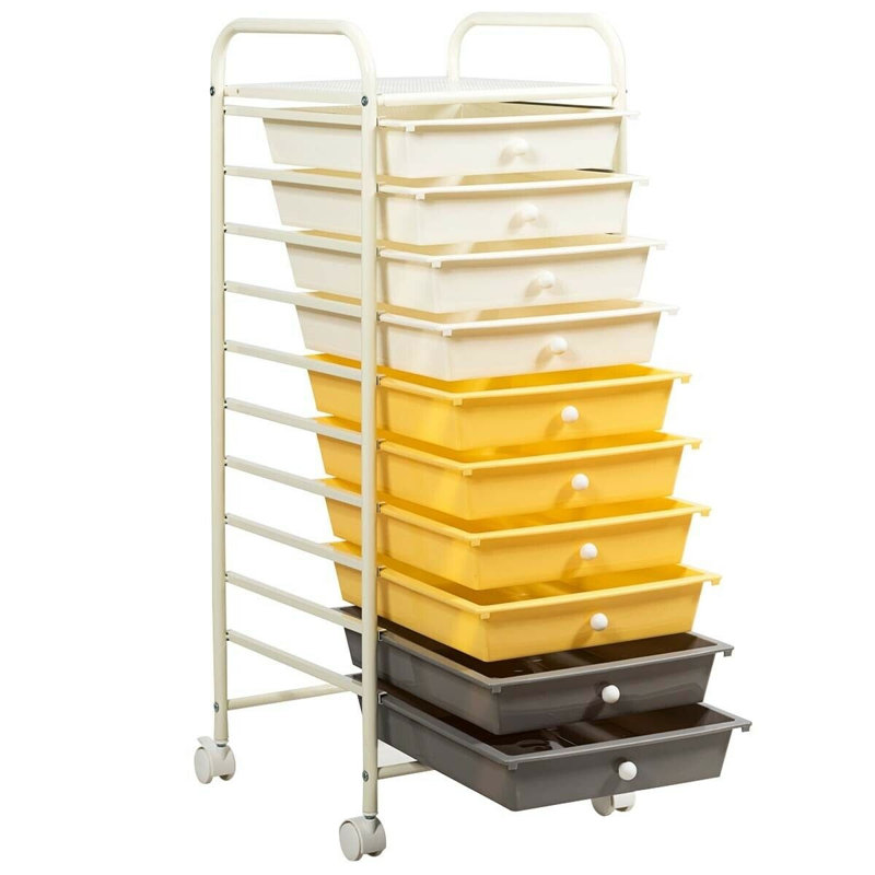 Eidson 10 Drawer Storage Drawer, White/Yellow/Black
