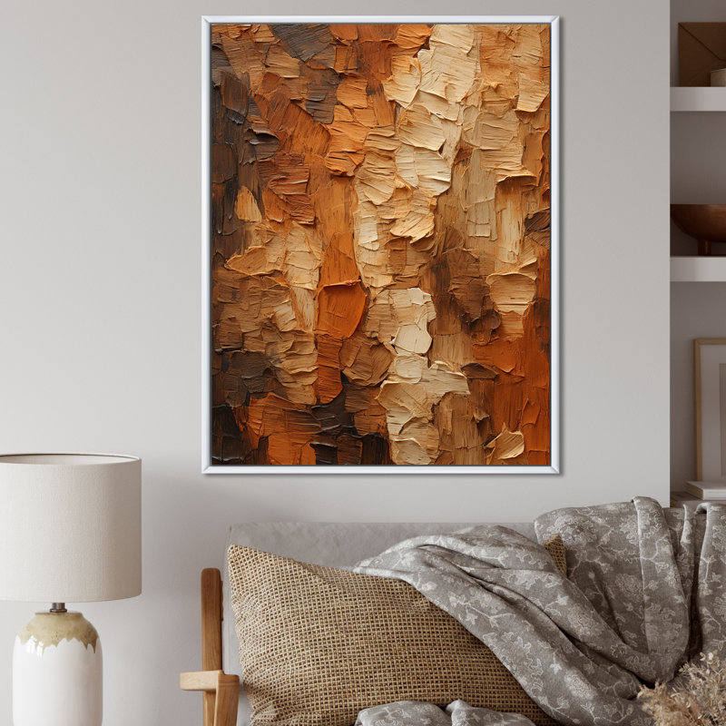 «Brown Tree Bark Essence 2», reproduction sur toile encadrée, Cadre flottant blanc, H 44 po x l 34 po x P 1,5 po