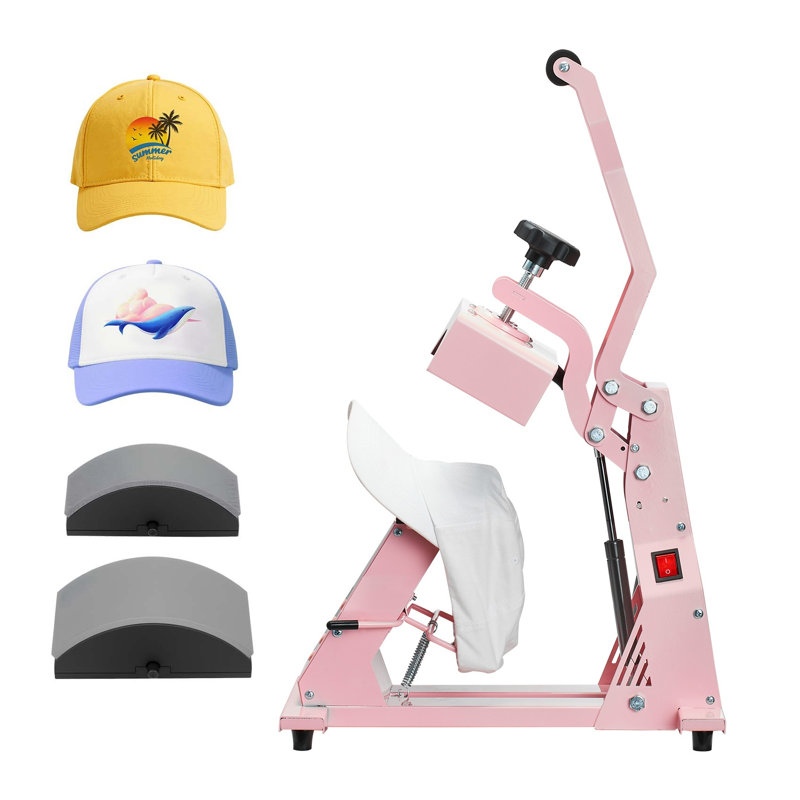 Pink Hat Heat Press Machine with Dual Platens for Custom Cap Sublimation and HTV Vinyl Transfer