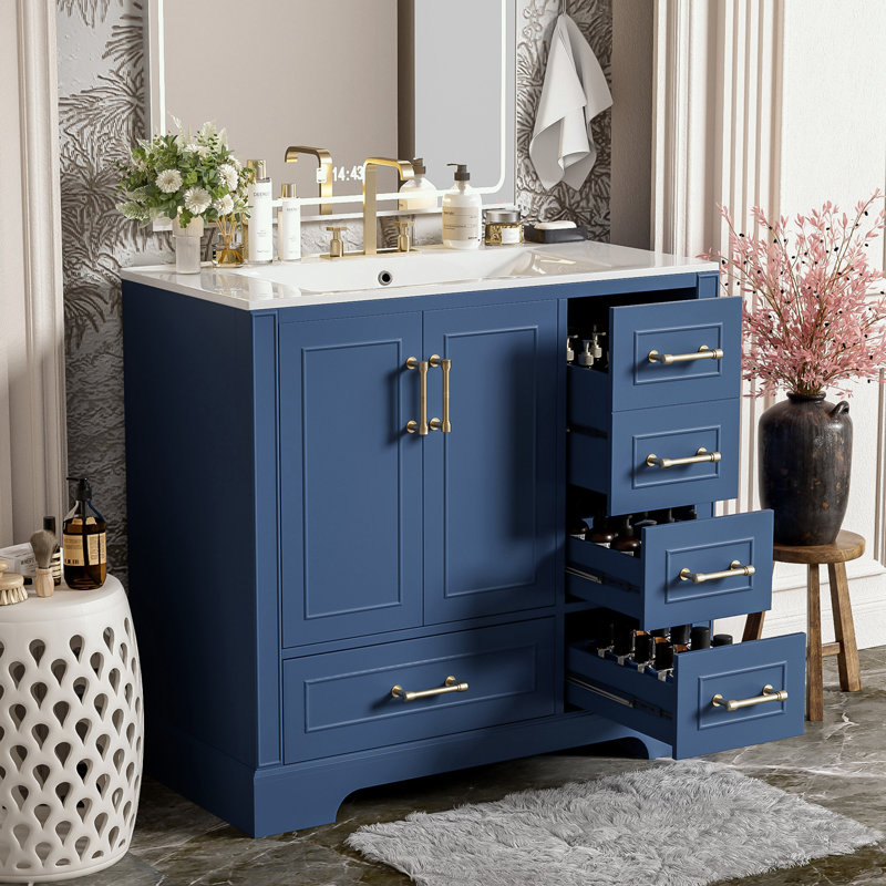 Rangement de salle de bain Flavil, Bleu, Or