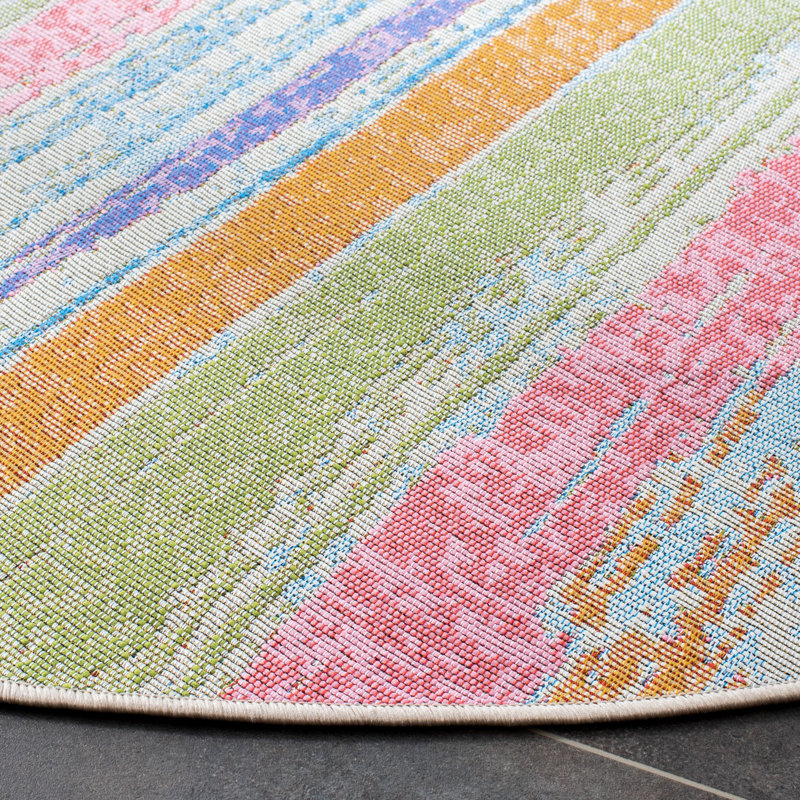 Dossena Performance Striped Indoor/Outdoor Area Rug, Round 6'7"