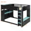 Lit mezzanine en bois avec bureau réglable en hauteur, tiroirs, compartiments de rangement, tringle et lumières RVB-1422118880