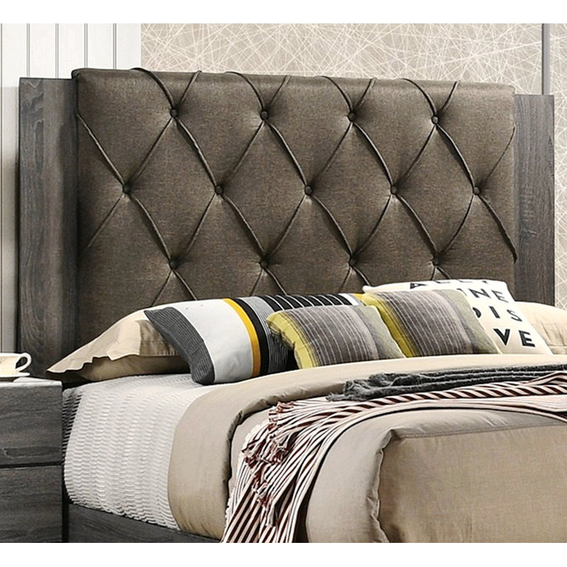 Kipperman Upholstered Platform Bed, Cream/Gray, Queen