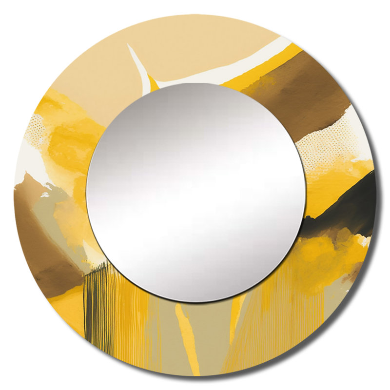 Septima moutarde jaune rétro I - miroir mural décoratif à encre liquide, miroir rond moderne, impression d'art en métal