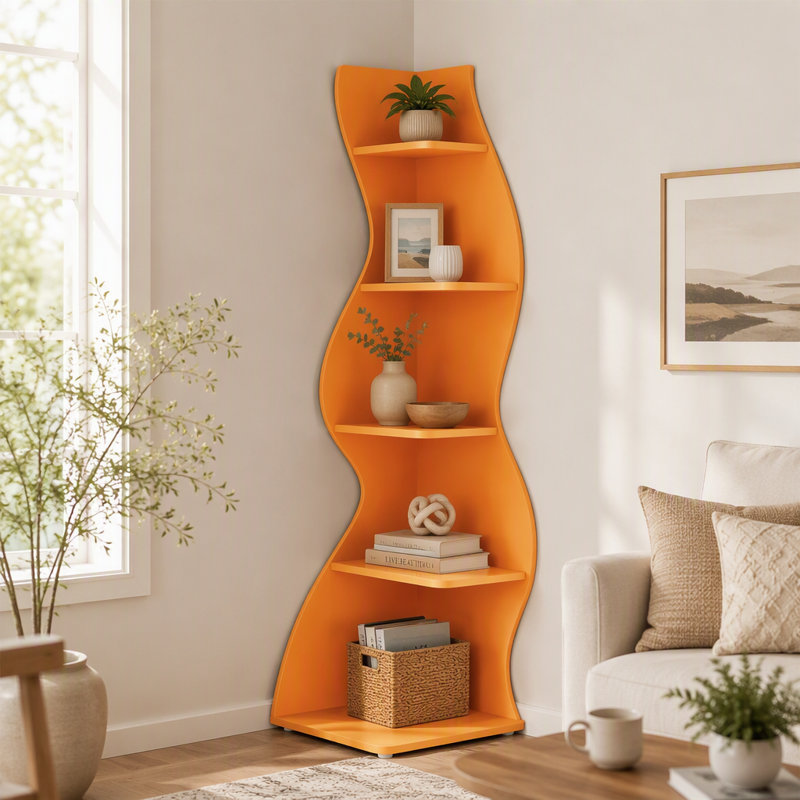 Étagère d'angle à 5 niveaux, bibliothèque murale d'angle moderne, Orange
