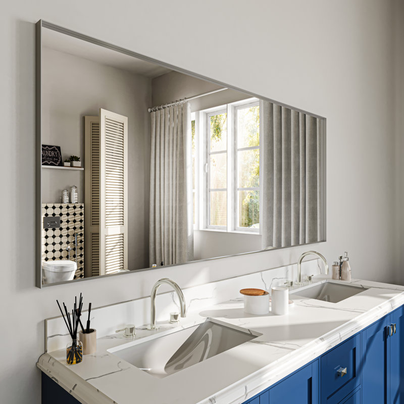 Miroir de salle de bain mural, Argent argent, 72 po x 32 po