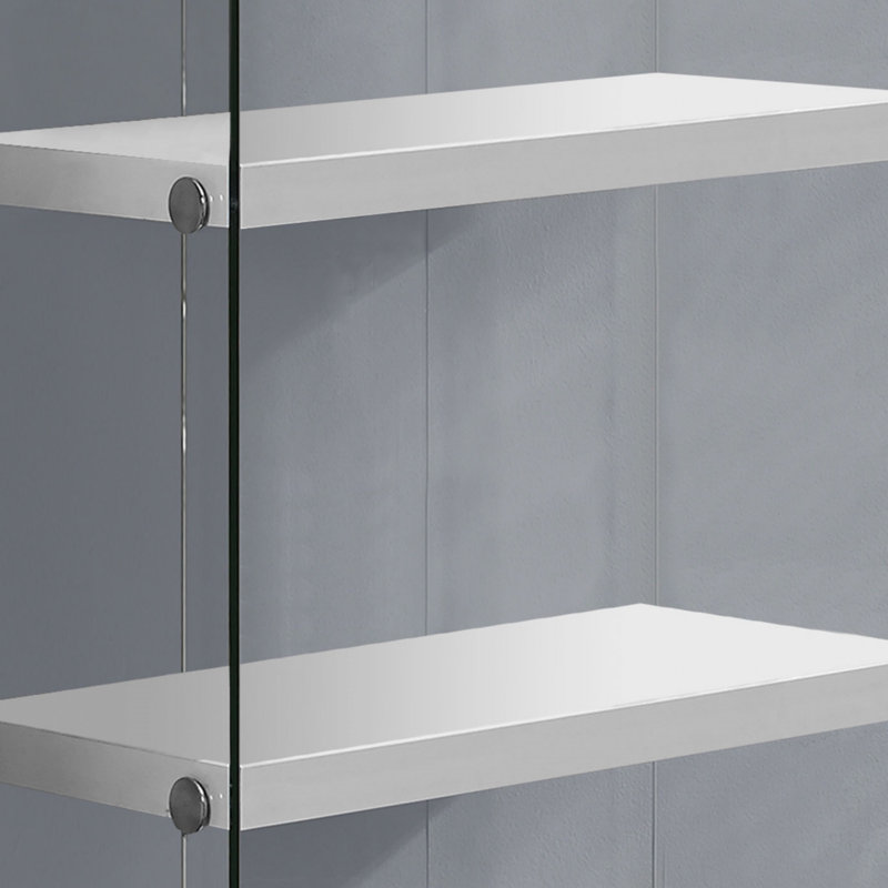 Bookshelf, Bookcase, Etagere, 5 Tier, 60"H, Office, Bedroom, Glossy White Laminate, Clear Tempered Glass, Contemporary, Modern