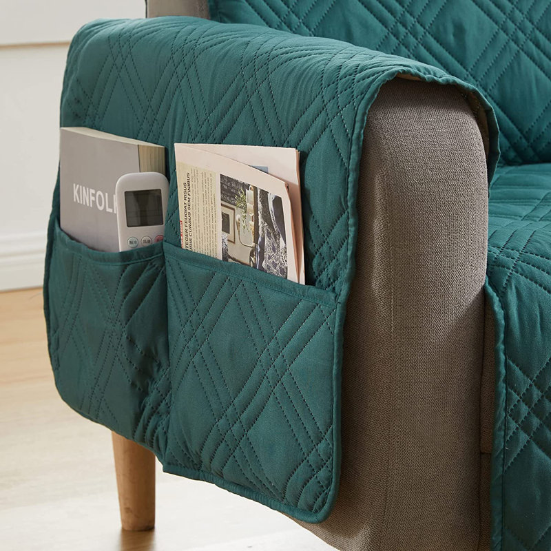 Dark Brown Quilted Polyester Recliner Slipcover with Pockets