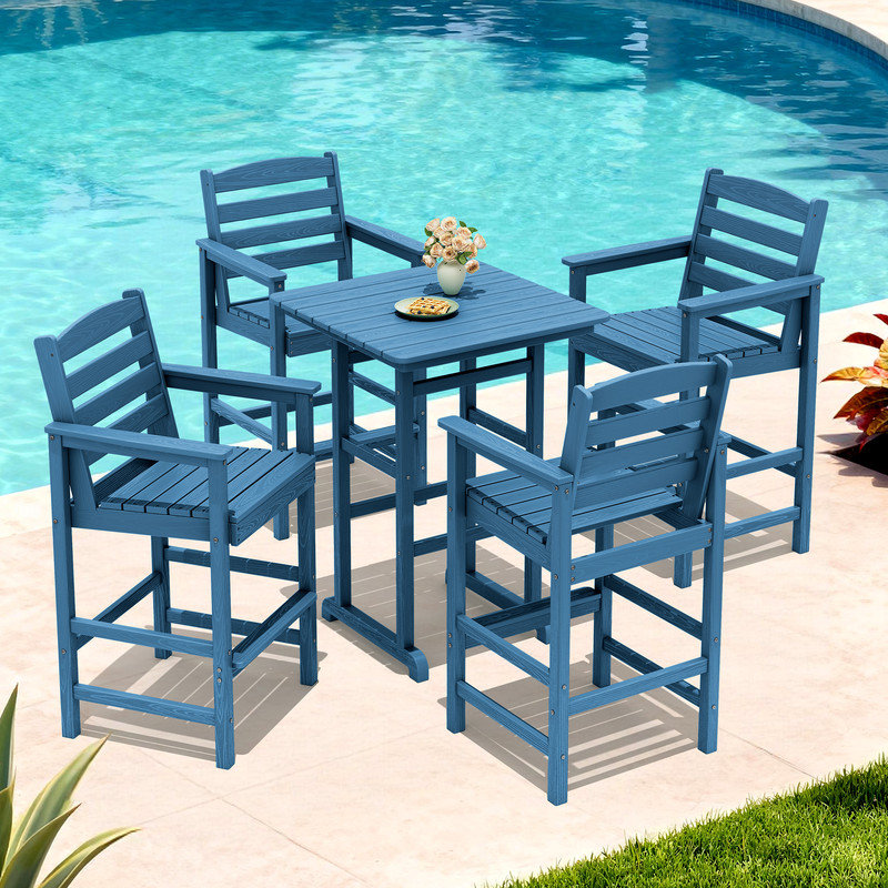 Ensemble de bar de terrasse 5 pièces noir, 1 table, 4 chaises, Marine