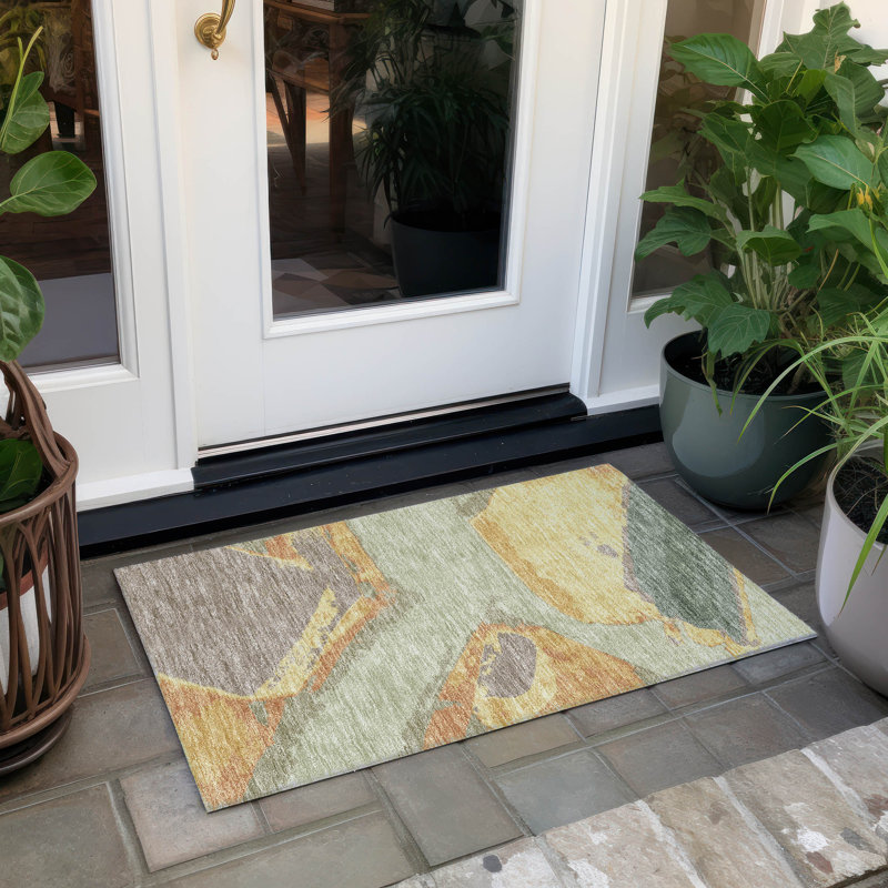 Tapis abstrait lavable à la machine intérieur / extérieur ACN2571, Céleri, 1 pi 8 po x 2 pi 6 po