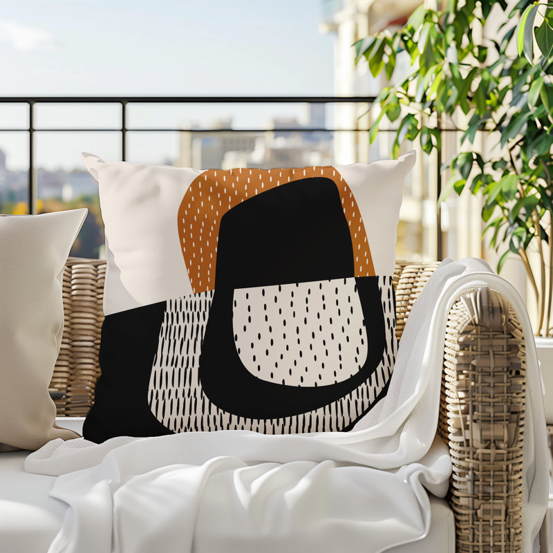 Coussin carré intérieur / extérieur pia, H 17 po x l 17 po, Orange brûlé / noir / blanc cassé