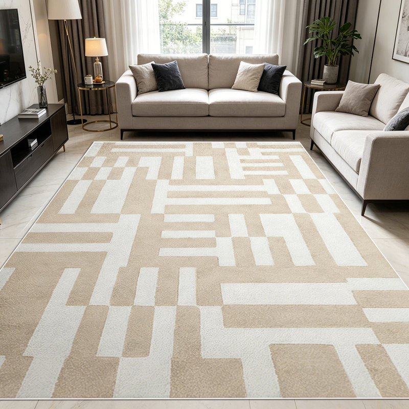 1PC Geometric Neutral Maze Pattern area rugs for Living Room, Soft and Comfortable, Suitable for all seasons, easy-to-maintain, machine washable Indoor floor mat, Under Table Farmhouse suitable for dining table, bedroom, home office, entryway, patio,