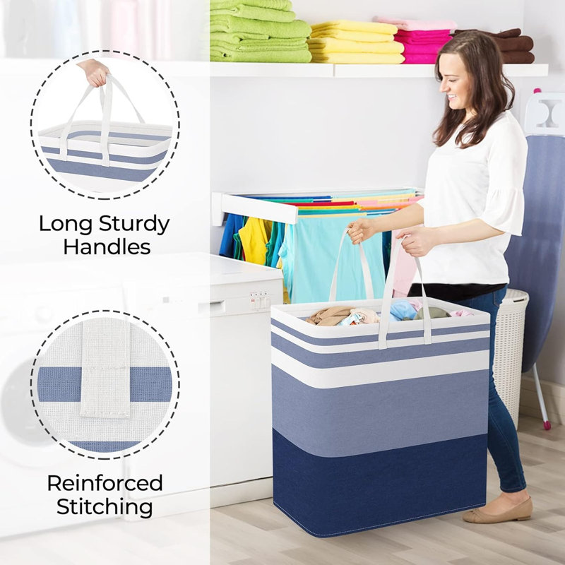 Panier à linge pliable dégradé bleu 100l avec poignées