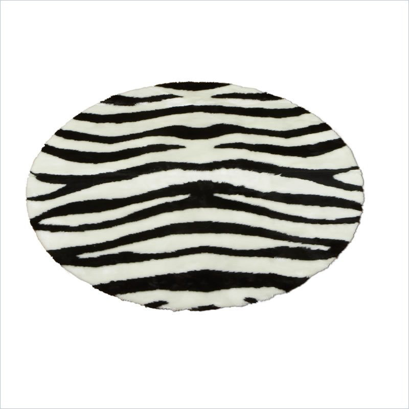Zebra Bold Stripe Faux Fur Washable Area Rug, Round 4'7"