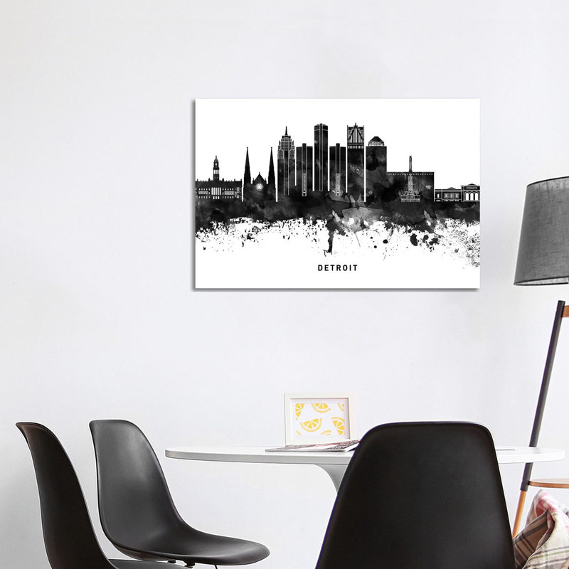 Detroit Skyline Black & White by WallDecorAddict - Wrapped Canvas Print, 101.6 cm H x 66.04 cm W x 1.91 cm D