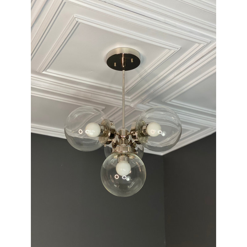 Lustre moderne 5 lumières Mid-Century, Nickel poli, Transparent