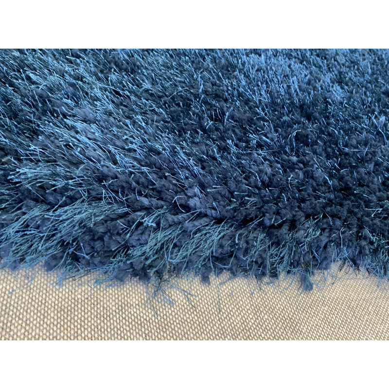 Tapis bleu fait main poils longs Ayalisse, Rectangle 5 pi x 7 pi