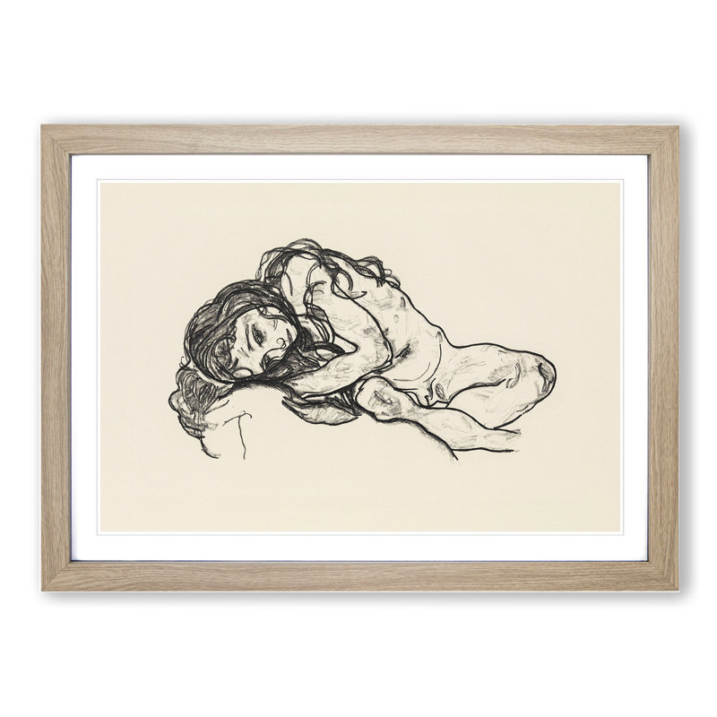 Portrait of a Woman Vol.4 by Egon Schiele - Picture Frame Painting, 48cm H x 65cm W x 2cm D, Oak Framed