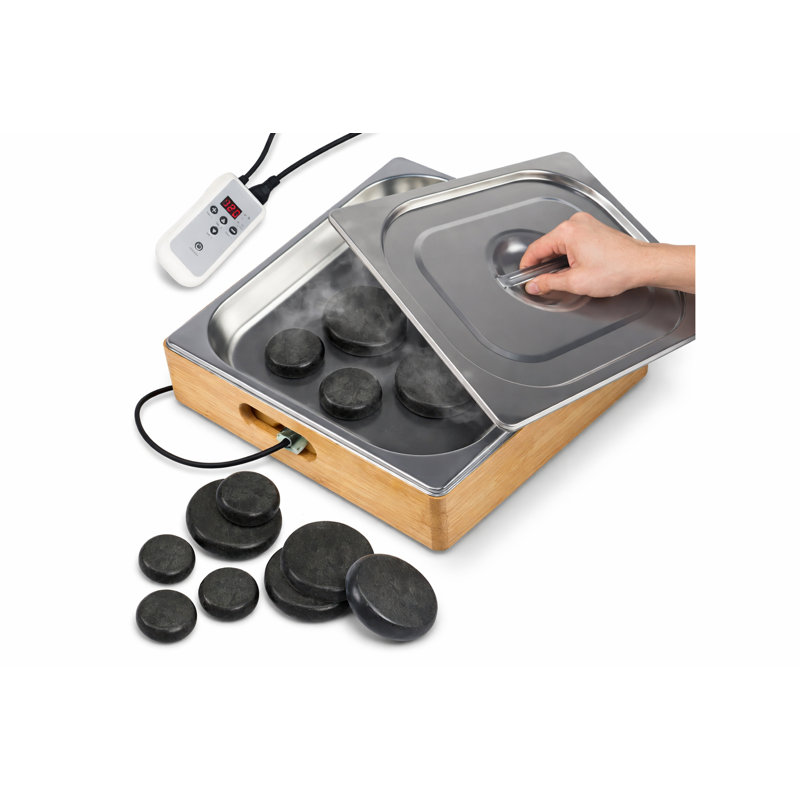 SereneLife Portable Massage Stone Warmer Set Electric Spa Hot Stones Massager and Heater Kit with 6 Large and 6 Small Round Shaped Basalt Warm Massaging Therapy Rocks Equipment