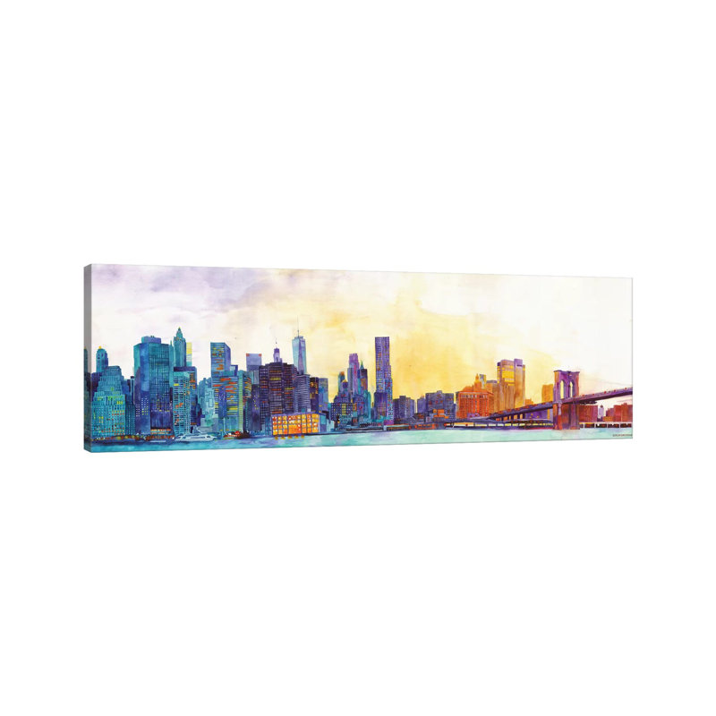NYC Panorama by Andrea Stokes - Wrapped Canvas Panoramic Painting, 30.48 cm H x 91.44 cm W x 3.175 cm D