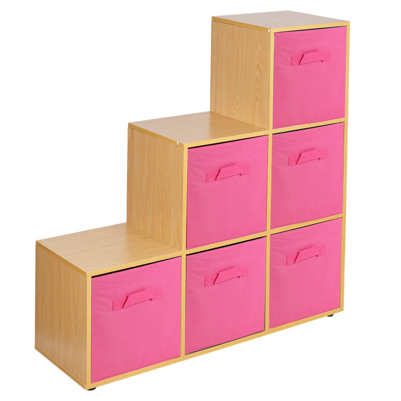 Joelle 90.5cm H x 89cm W Cube Bookcase, Beech/Dark Pink