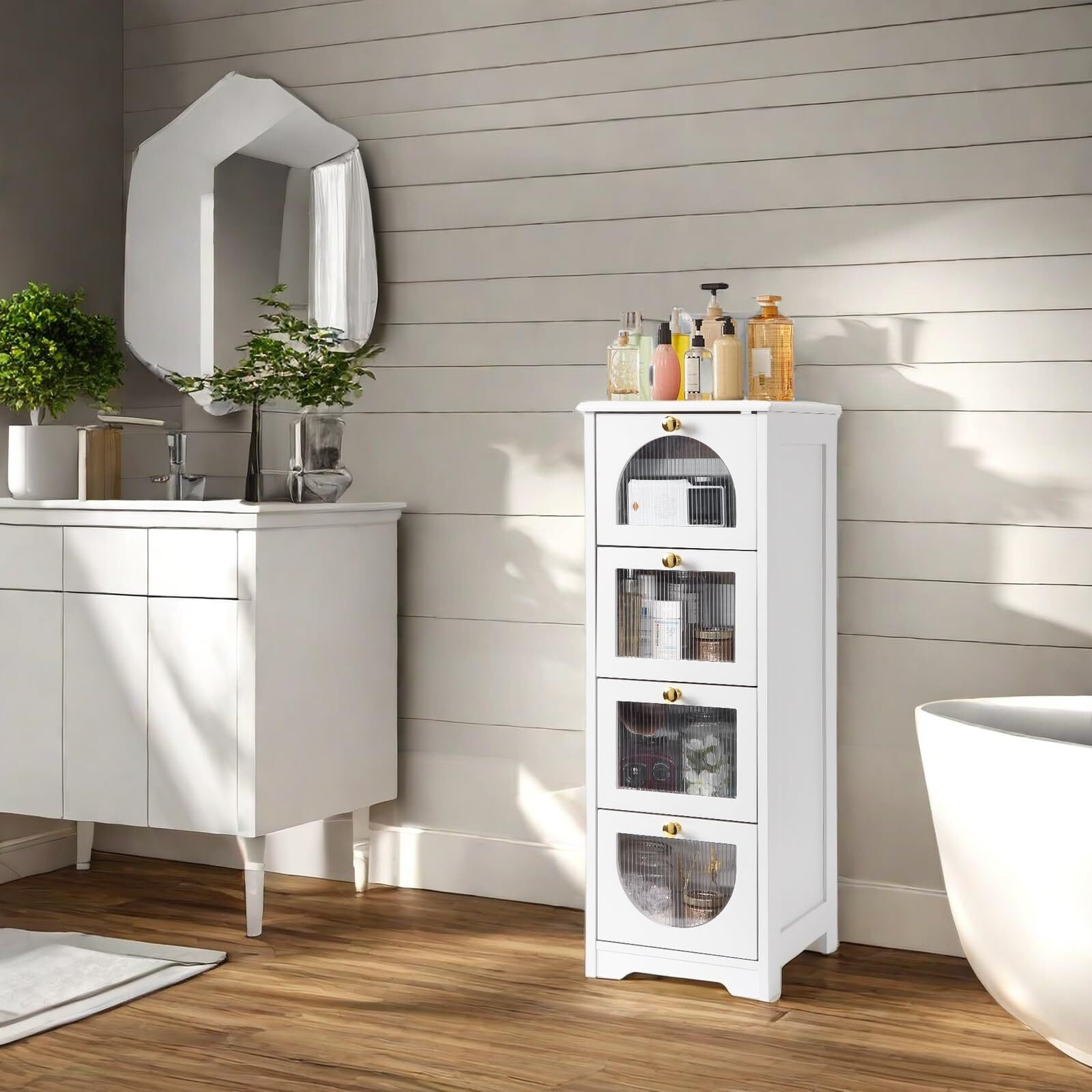Winston Porter Bathroom Floor Cabinet, Freestanding Small Bathroom Storage Cabinet With 4 ...